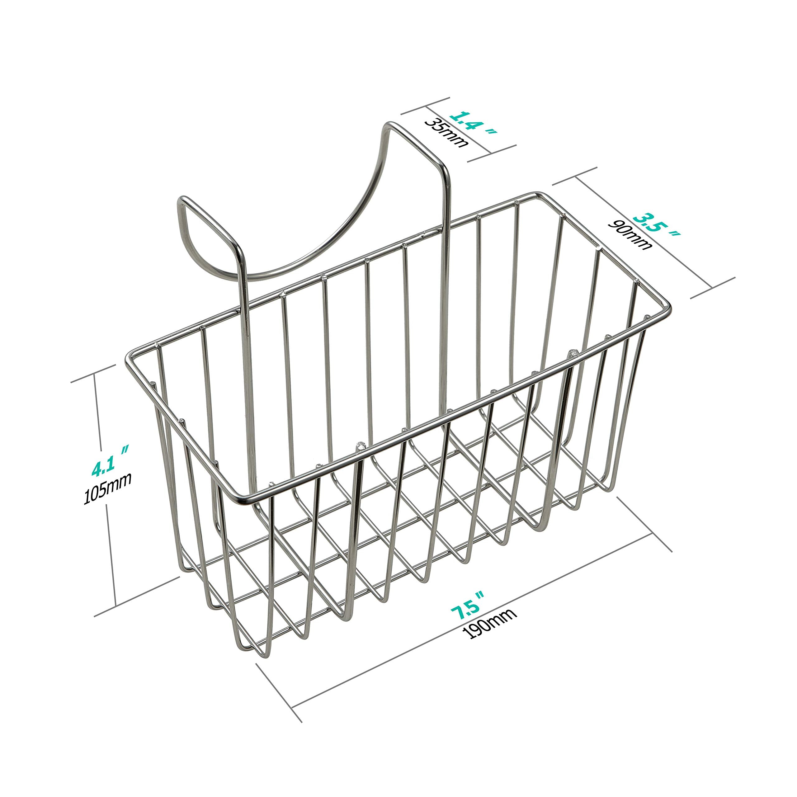 Damita Kitchen Sponge Holder, Sink Basket Sink Caddy Brush Dishwashing Liquid Drainer Rack Silver, Medium
